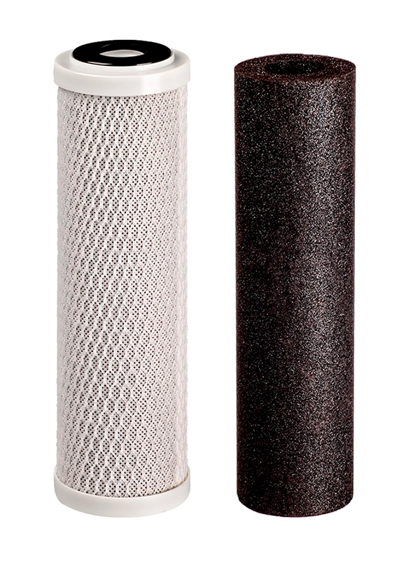 Carbon block and granular activated carbon filter cartridge.